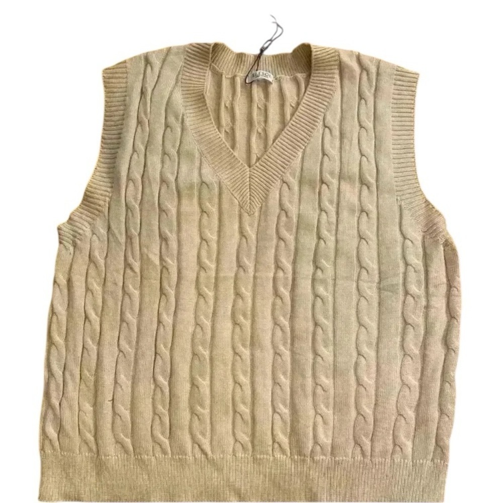 Women's knit vest cream stretchy v neck quality acrylic XL NEW